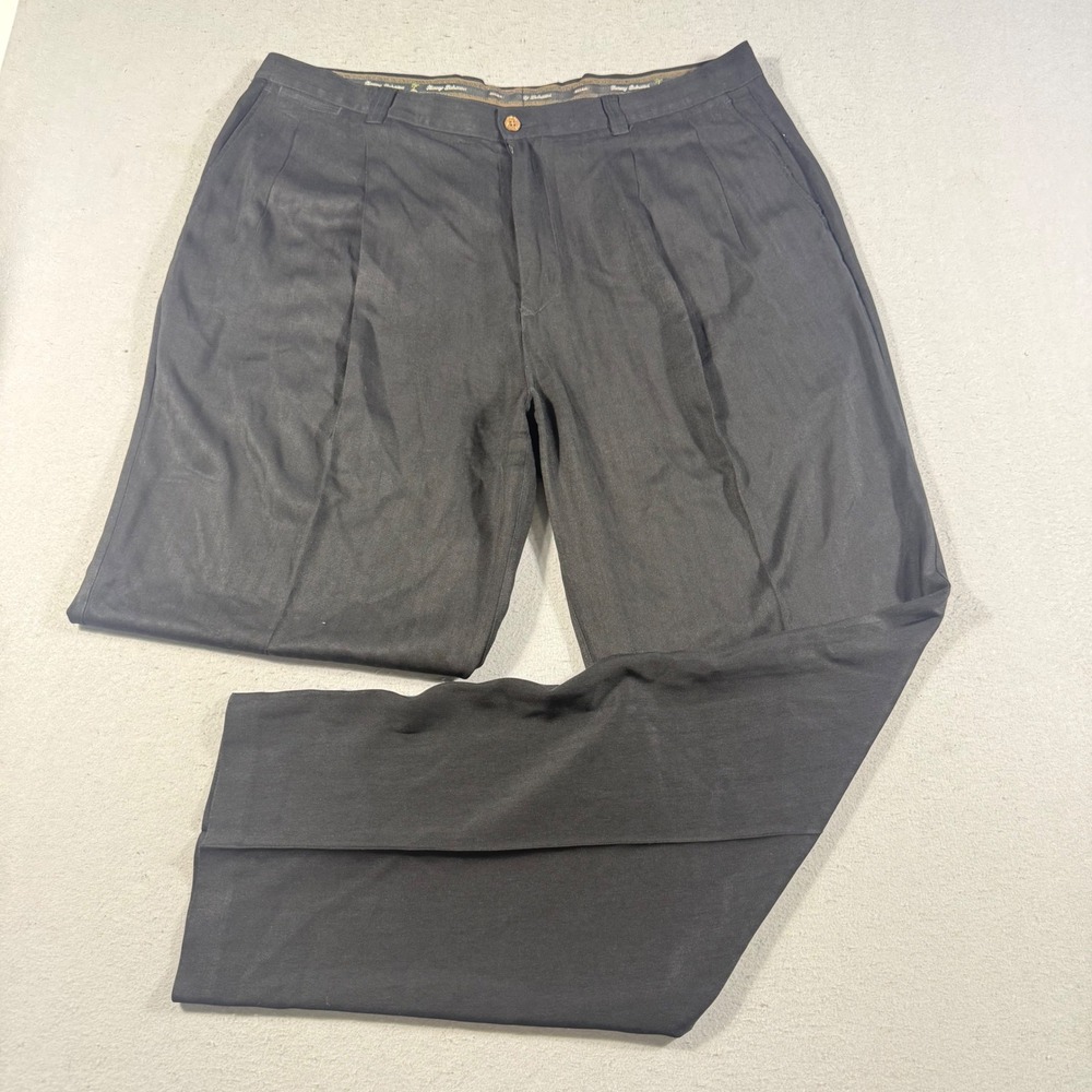 Tommy Bahama Relax Mens 40 100% Silk Pleated Herringbone Trousers Pants Black